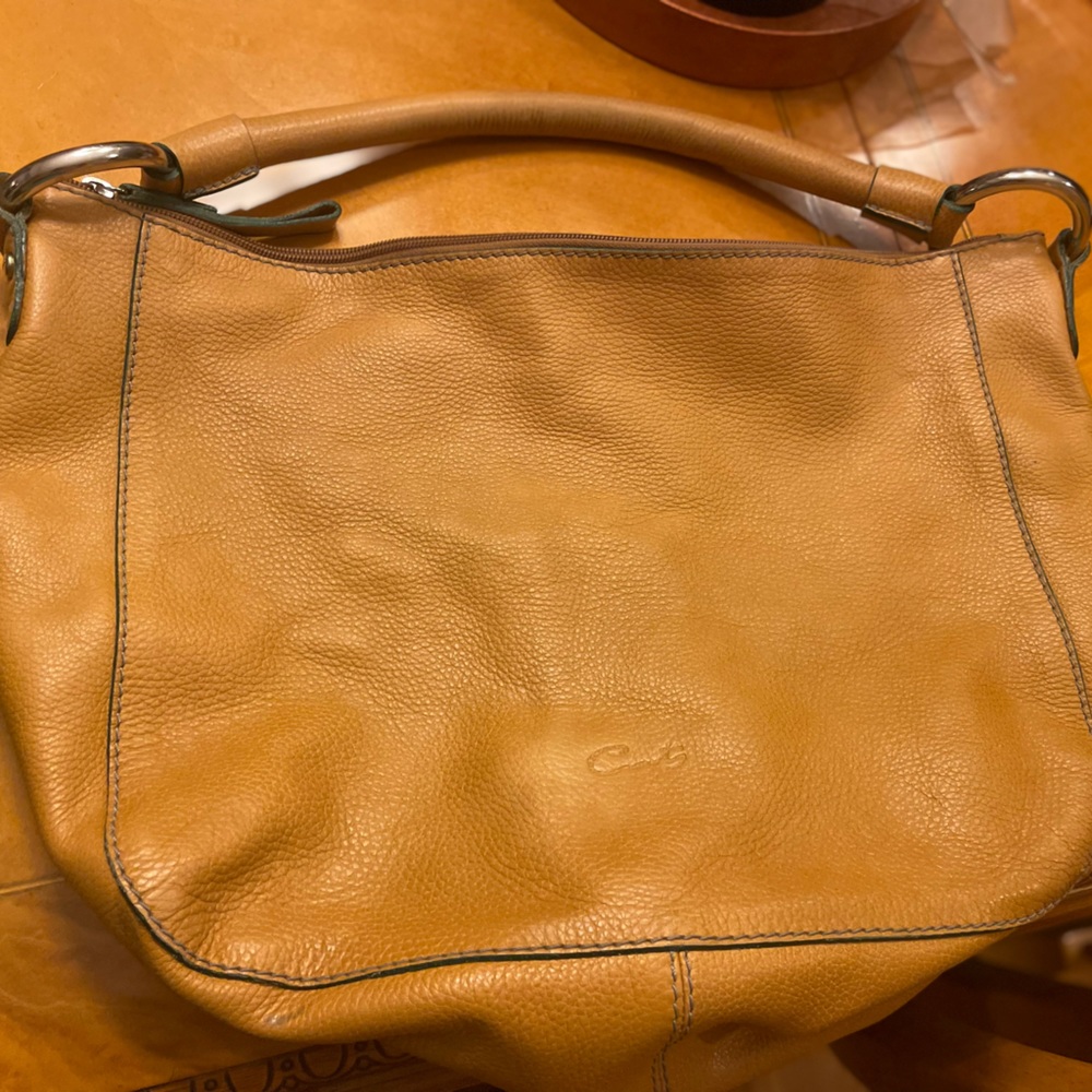 Butterscotch colored pebbled leather bag
